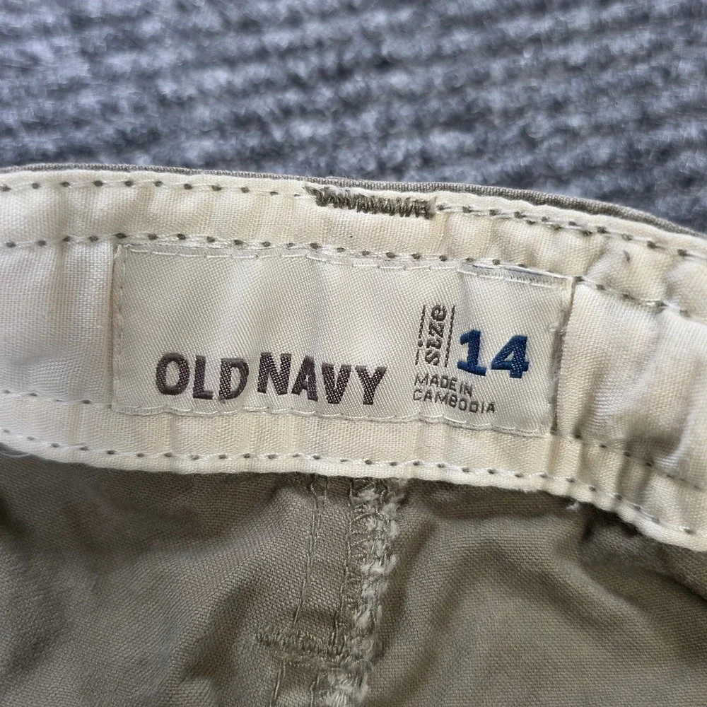 Old Navy Khaki Cargo Pants Boy's Size 14 Tan Military Stencil Cotton Adjustable